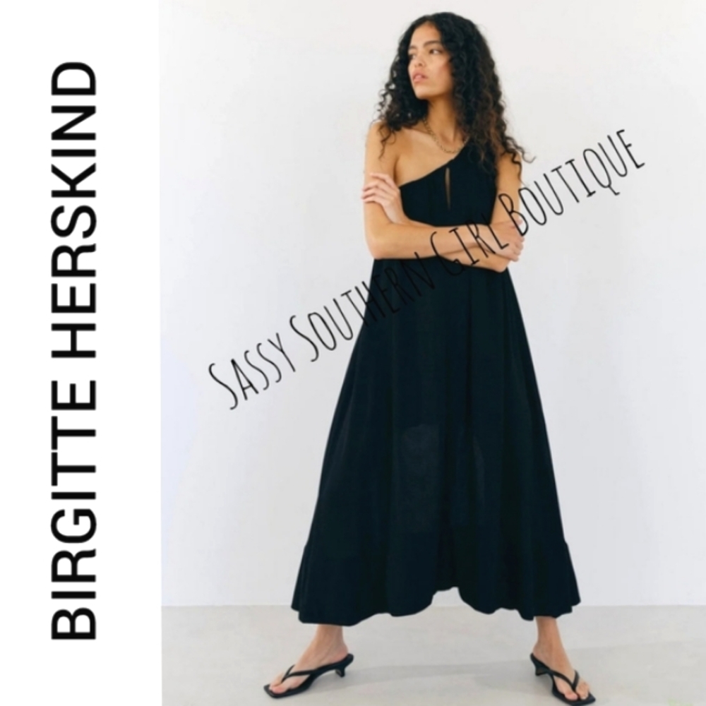 🆕⭐ BIRGITTE HERSKIND black one shoulder flow dress